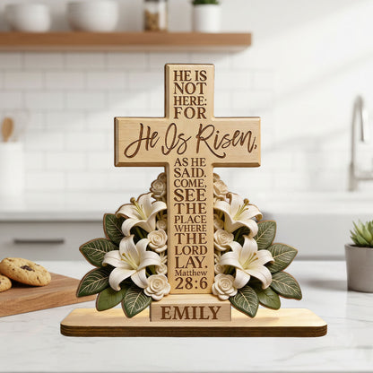 He Is Risen With Lillies - Personalized Wooden Plaque