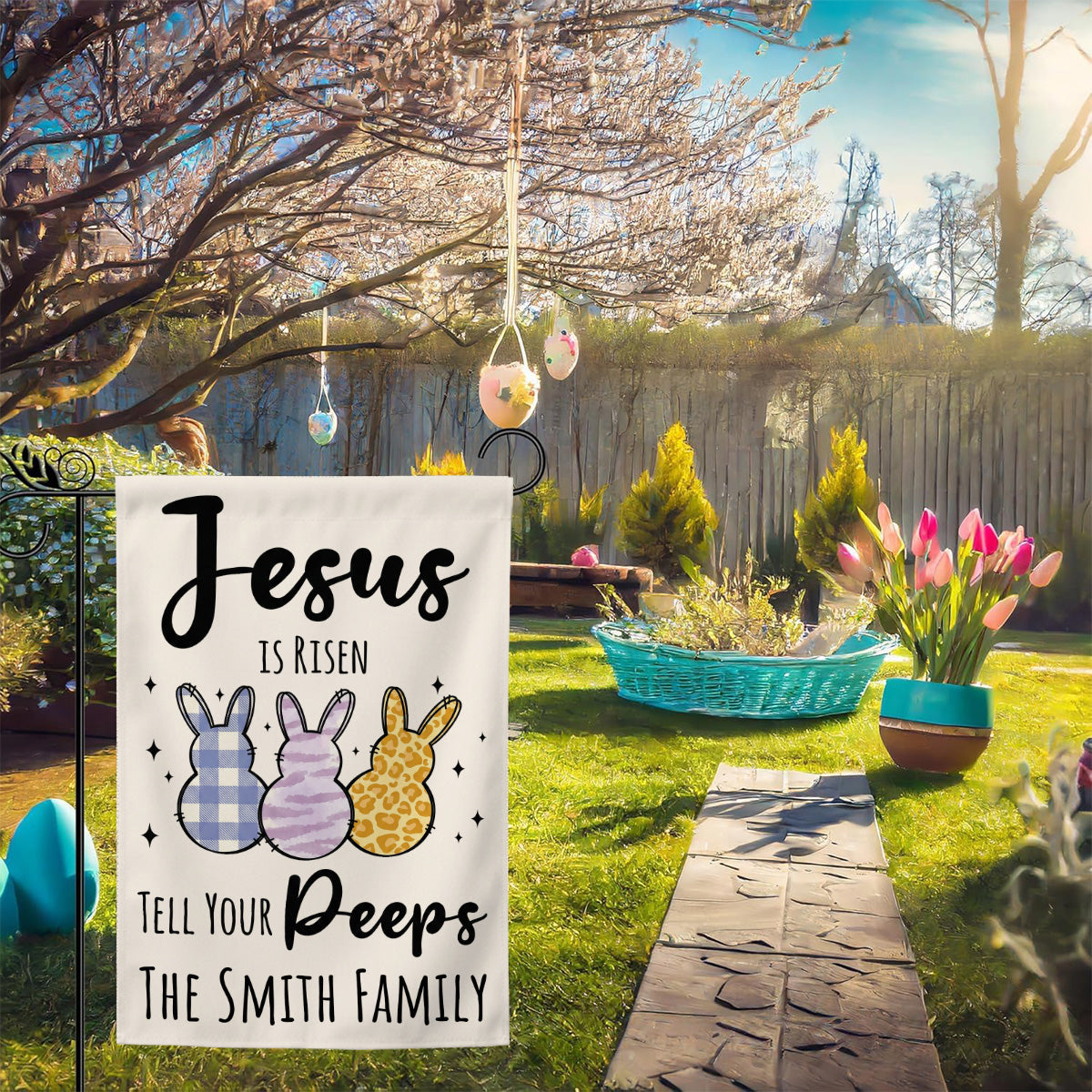 Jesus Is Risen Tell Your Peeps - Personalized Garden Flag