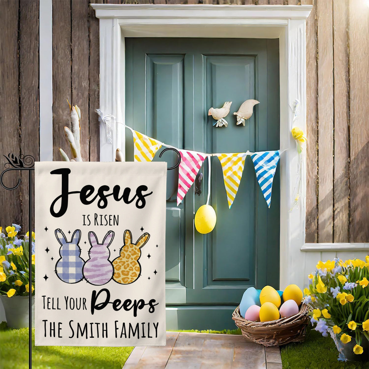 Jesus Is Risen Tell Your Peeps - Personalized Garden Flag