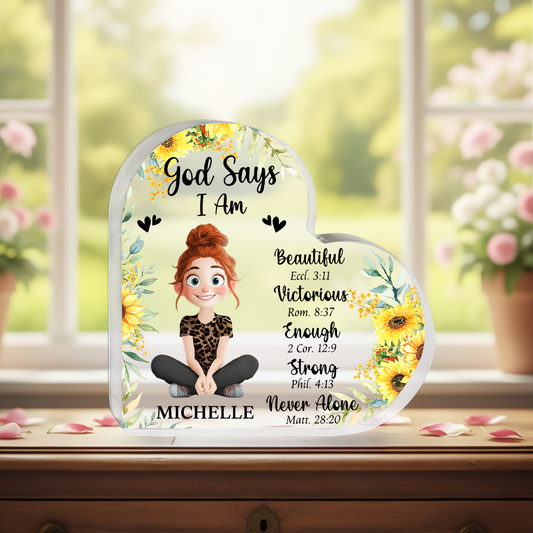 God Says I Am - Personalized Heart Shape Acrylic Plaque