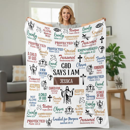 God Says I Am - Personalized Sherpa Blanket