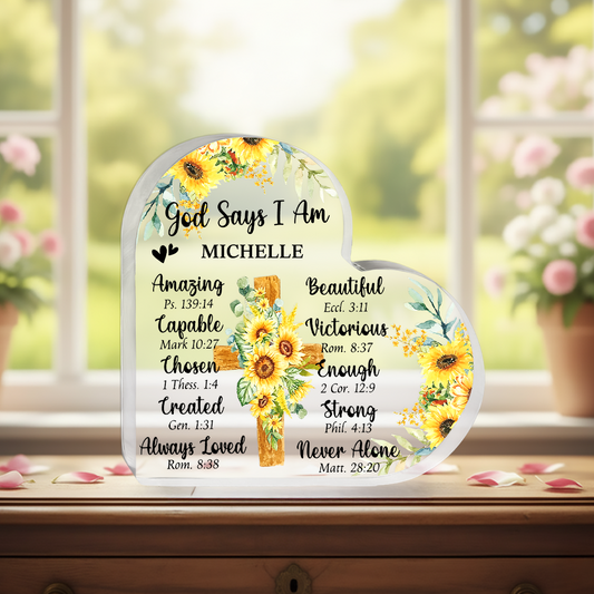God Says I Am - Personalized Heart Shape Acrylic Plaque