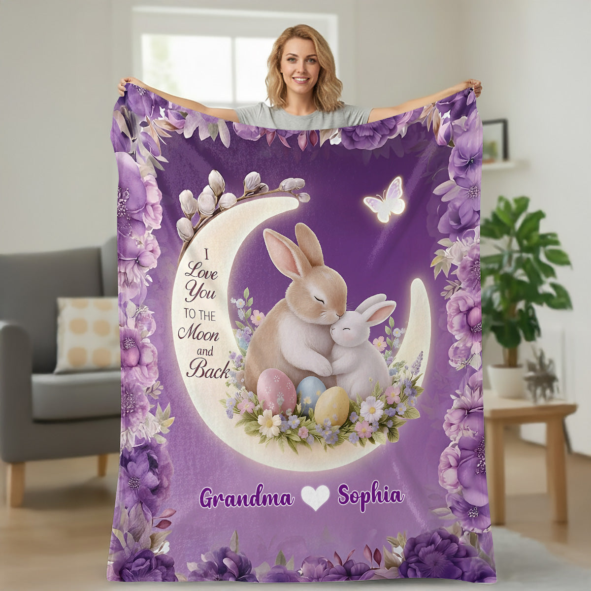 I Love You To The Moon And Back - Personalized Sherpa Blanket