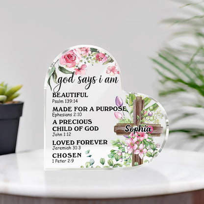 God Says I Am - Personalized Heart Shape Acrylic Plaque