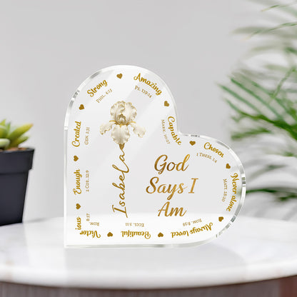 God Says I Am - Personalized Heart Shape Acrylic Plaque