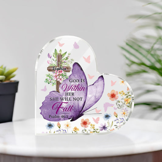 God Is Within Her She Will Not Fall - Personalized Heart Shape Acrylic Plaque