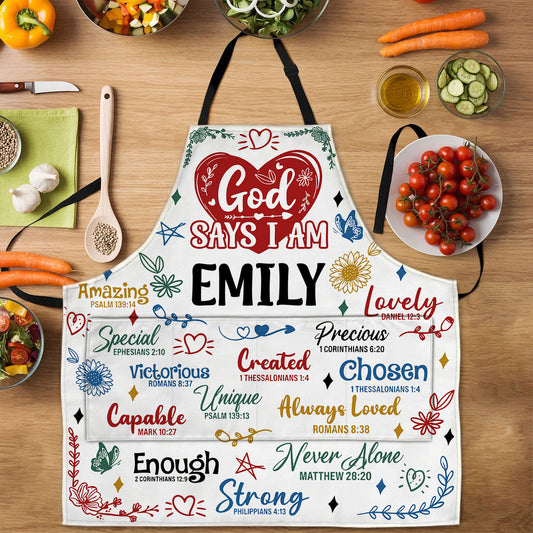 God Says I Am - Personalized Apron With Pocket