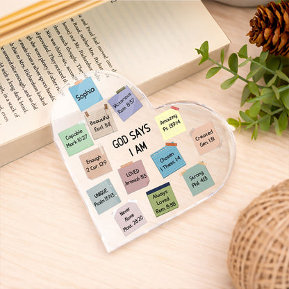 God Says I Am - Personalized Heart Shape Acrylic Plaque