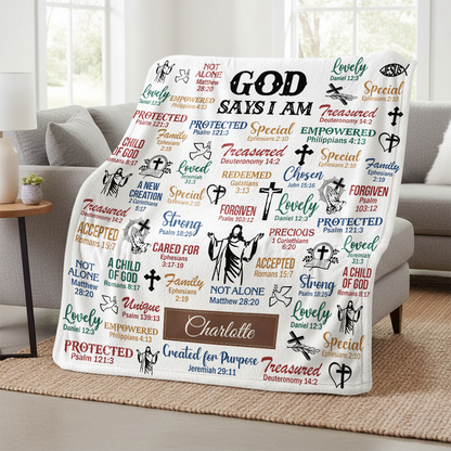 God Says I Am -  Personalized Sherpa Blanket