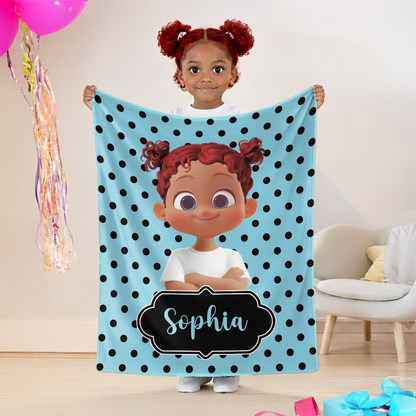 Polka Dots Cute Cartoon Little Girl - Personalized  Sherpa Blanket