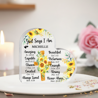 God Says I Am - Personalized Heart Shape Acrylic Plaque