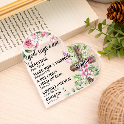 God Says I Am - Personalized Heart Shape Acrylic Plaque
