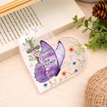 God Is Within Her She Will Not Fall - Personalized Heart Shape Acrylic Plaque