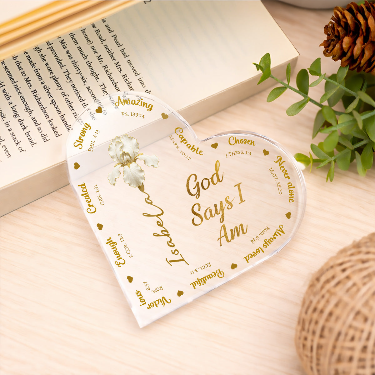 God Says I Am - Personalized Heart Shape Acrylic Plaque