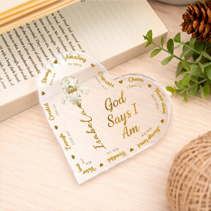 God Says I Am - Personalized Heart Shape Acrylic Plaque