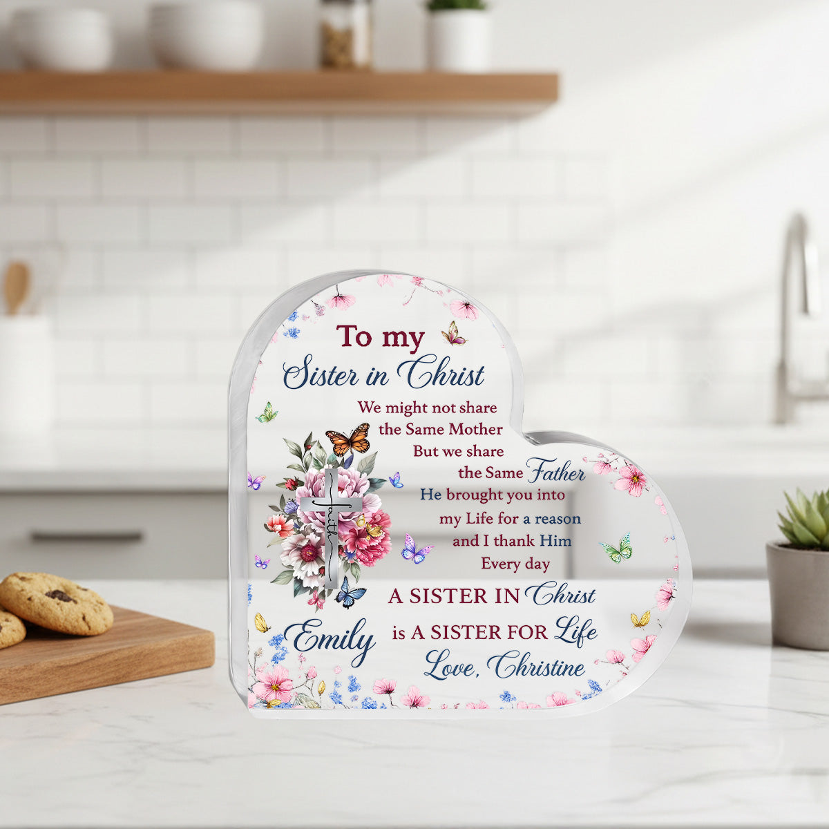 A Sister In Christ Is A Sister For Life - Heart Shape Acrylic Plaque