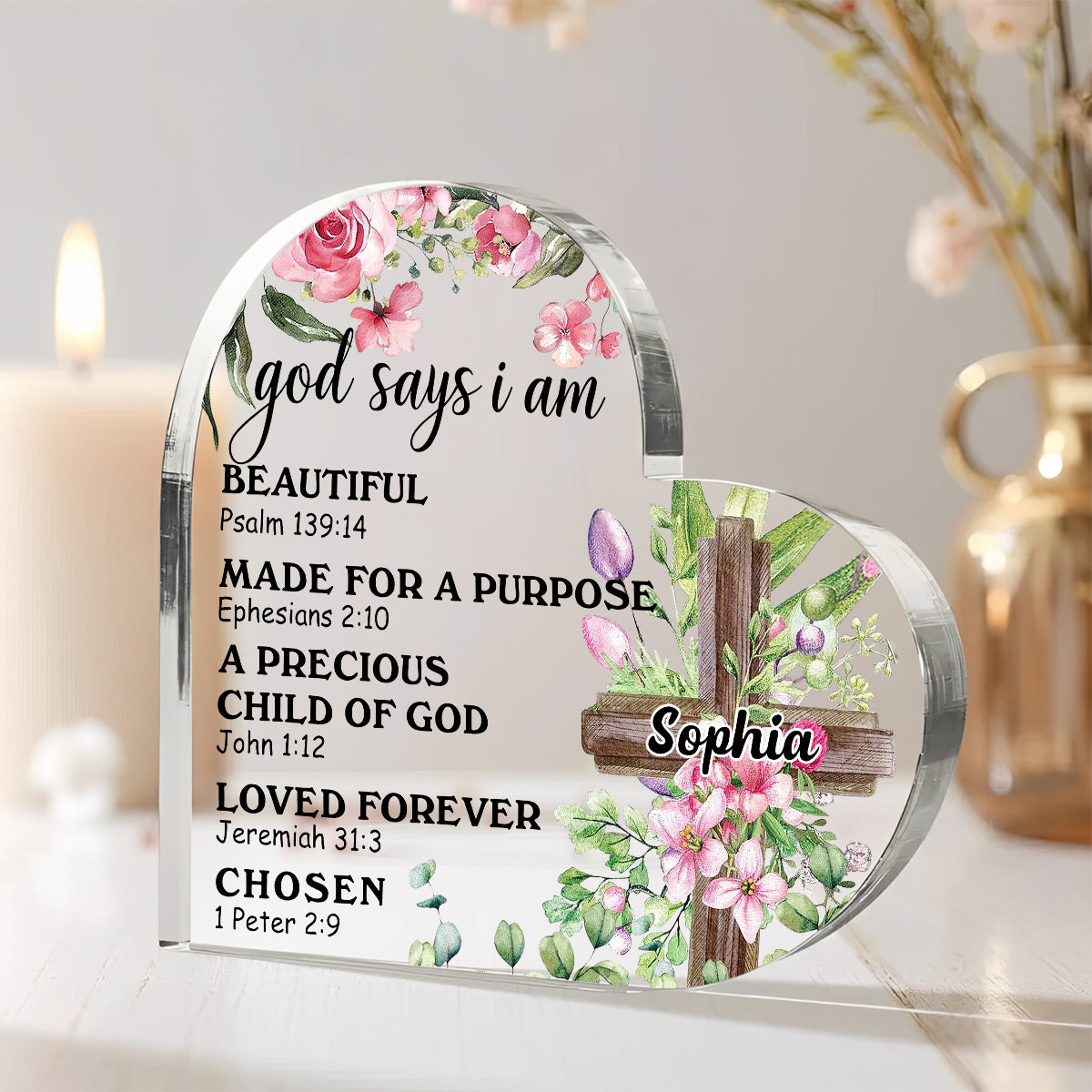 God Says I Am - Personalized Heart Shape Acrylic Plaque