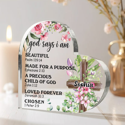 God Says I Am - Personalized Heart Shape Acrylic Plaque