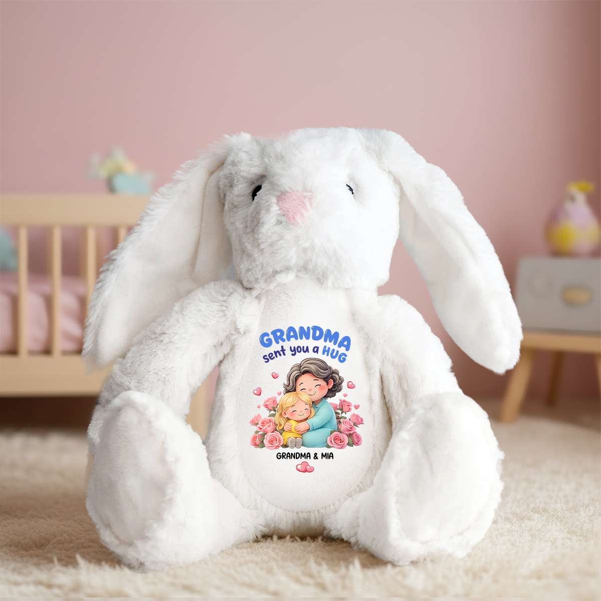 Grandma Sent You A Hug -  Personalized Stuffed Bunny
