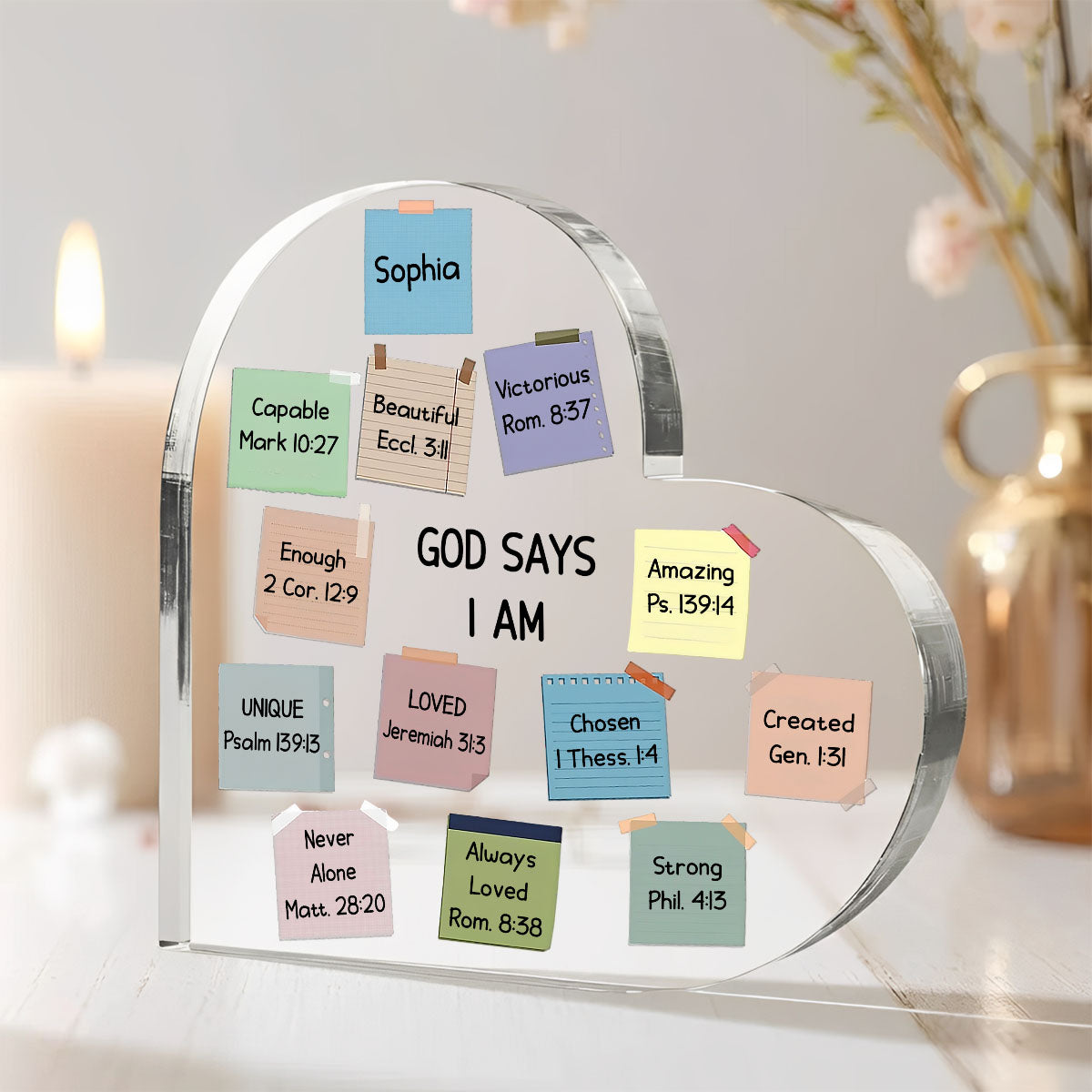 God Says I Am - Personalized Heart Shape Acrylic Plaque