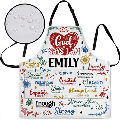 God Says I Am - Personalized Apron With Pocket