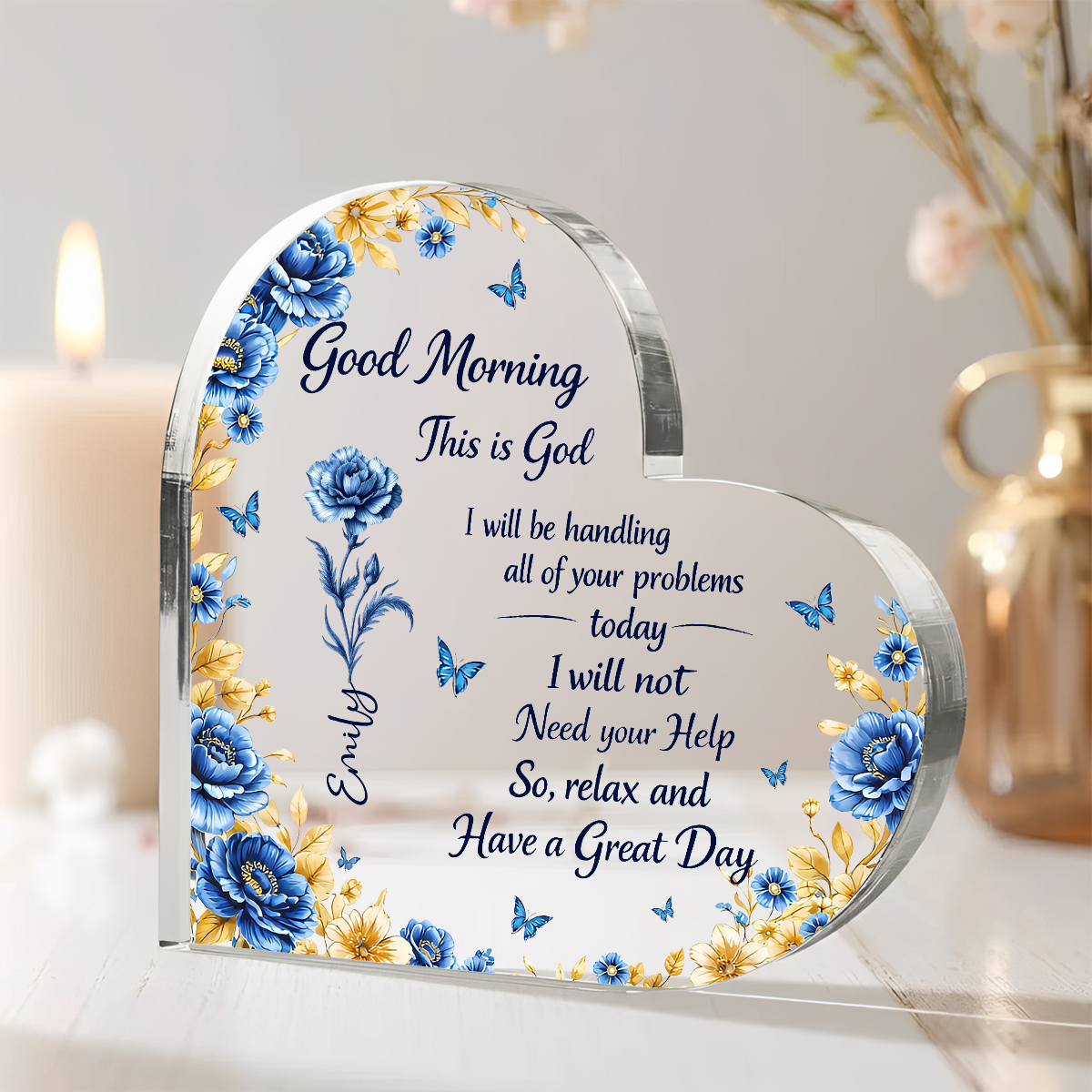 A Day In God Hand - Personalized Heart Shape Acrylic Plaque