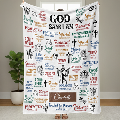 God Says I Am -  Personalized Sherpa Blanket
