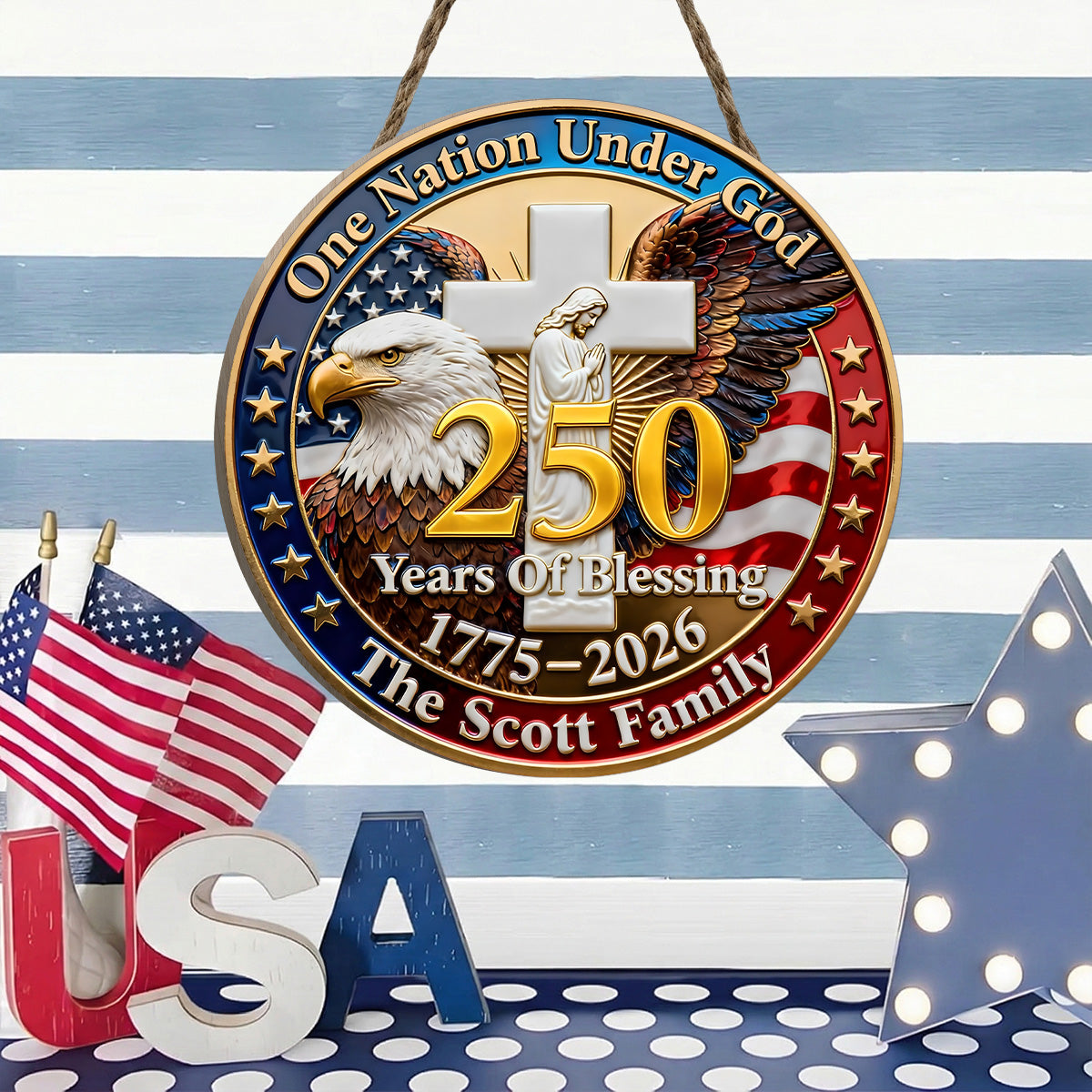 One Nation Under God - Wooden Door Sign