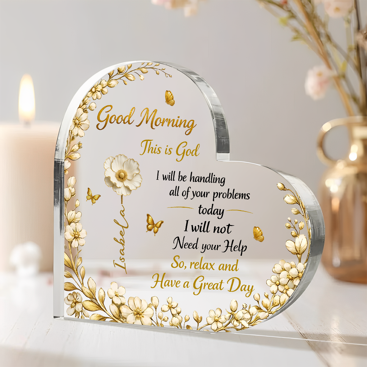 A Day In God Hand - Personalized Heart Shape Acrylic Plaque
