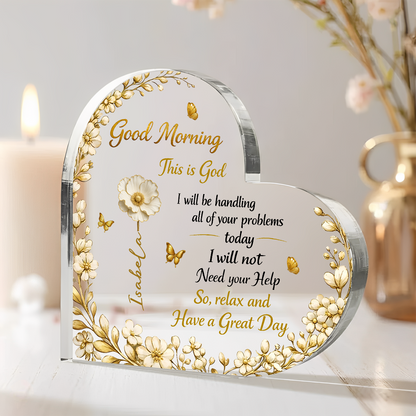 A Day In God Hand - Personalized Heart Shape Acrylic Plaque