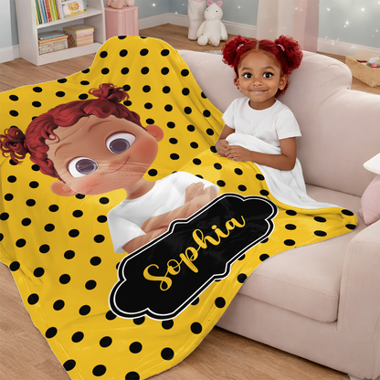 Polka Dots Cute Cartoon Little Girl - Personalized  Sherpa Blanket