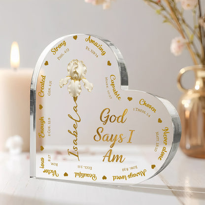 God Says I Am - Personalized Heart Shape Acrylic Plaque