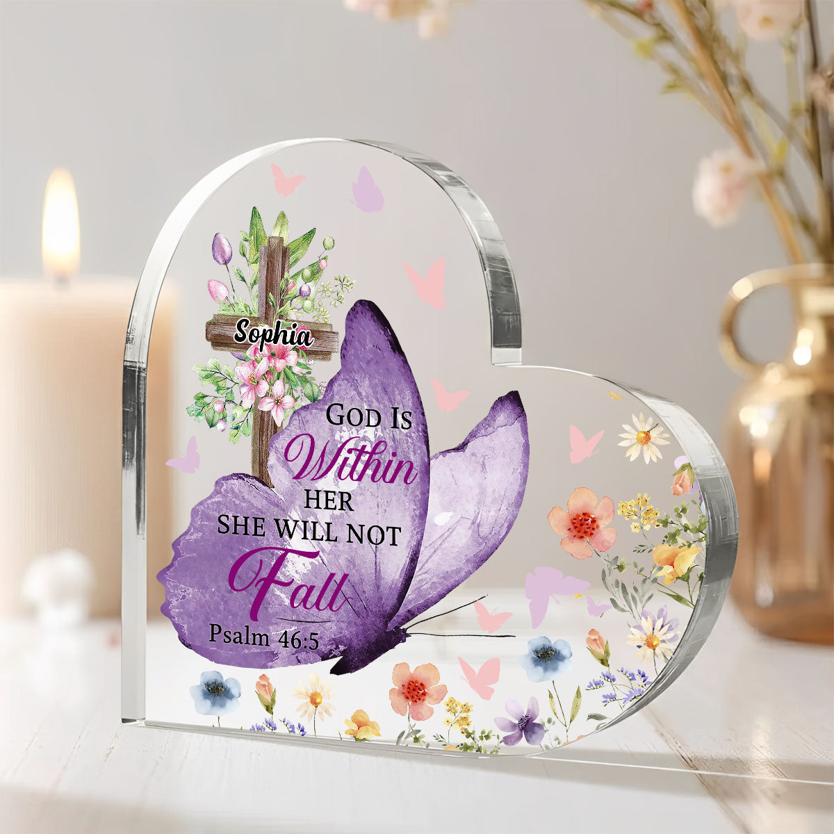 God Is Within Her She Will Not Fall - Personalized Heart Shape Acrylic Plaque