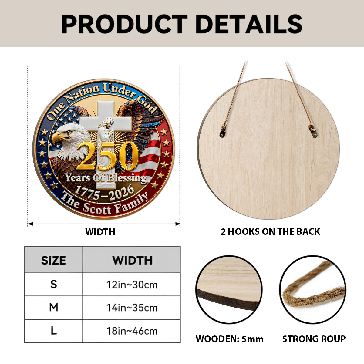 One Nation Under God - Wooden Door Sign