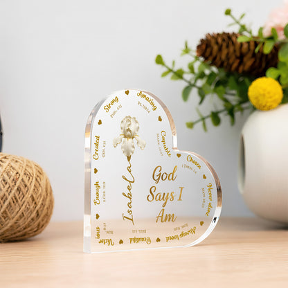 God Says I Am - Personalized Heart Shape Acrylic Plaque