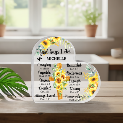 God Says I Am - Personalized Heart Shape Acrylic Plaque
