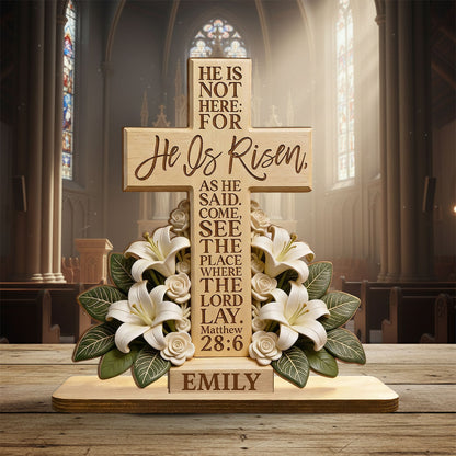 He Is Risen With Lillies - Personalized Wooden Plaque