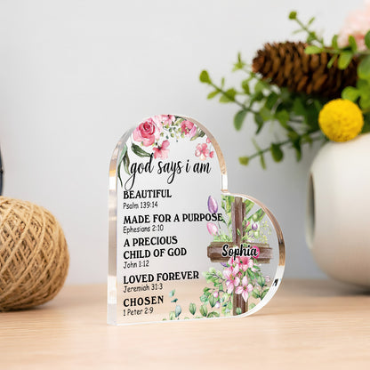 God Says I Am - Personalized Heart Shape Acrylic Plaque