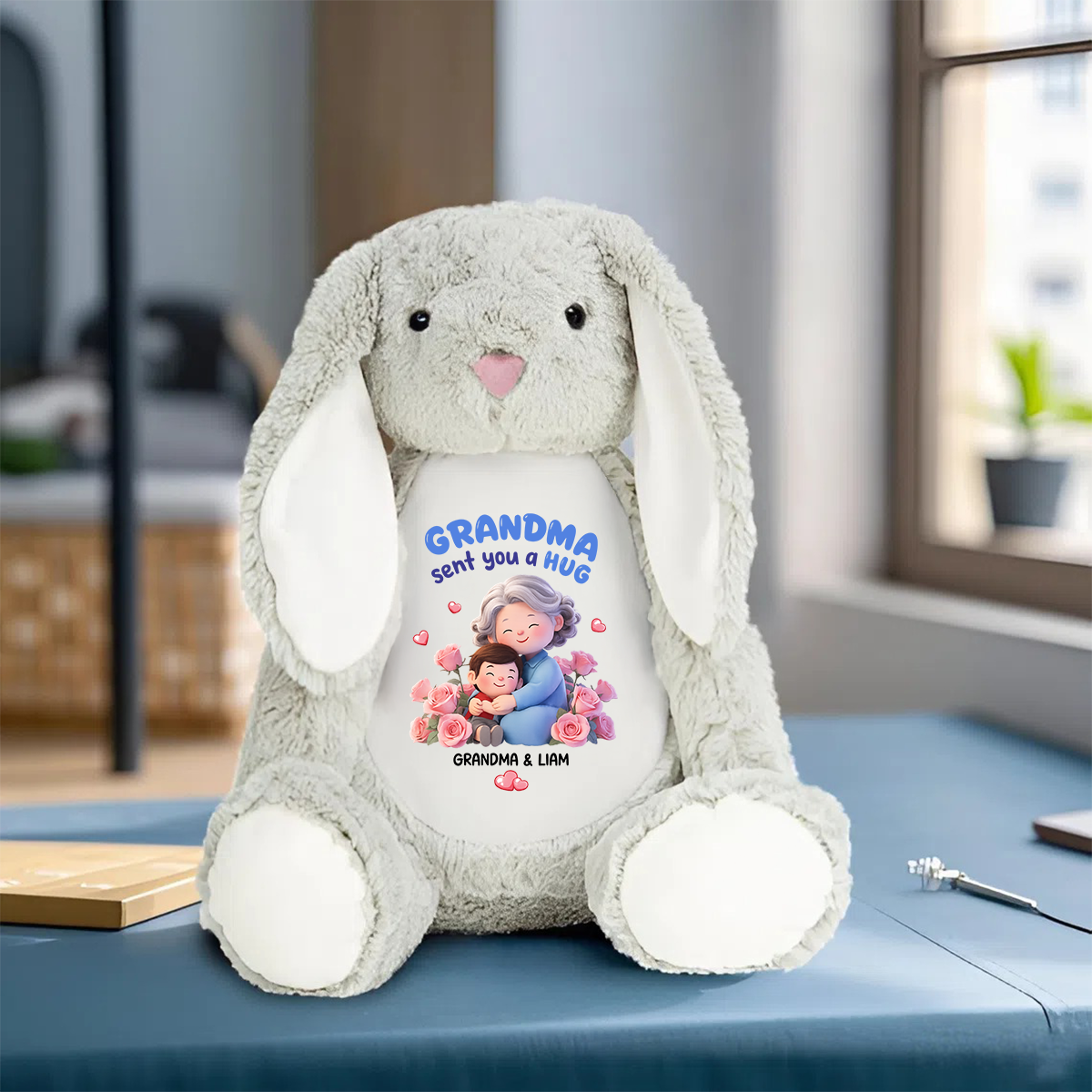 Grandma Sent You A Hug -  Personalized Stuffed Bunny