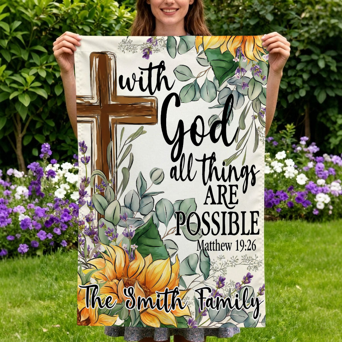 With God All Things Are Possible - Personalized Garden Flag