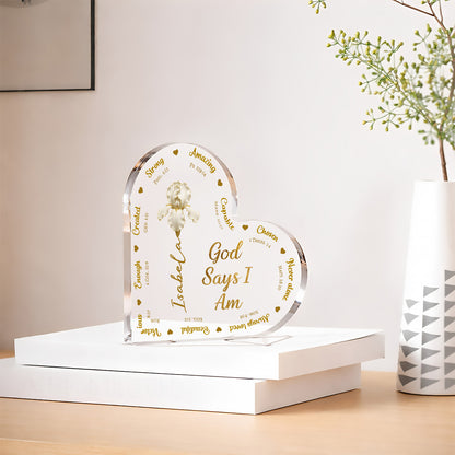 God Says I Am - Personalized Heart Shape Acrylic Plaque