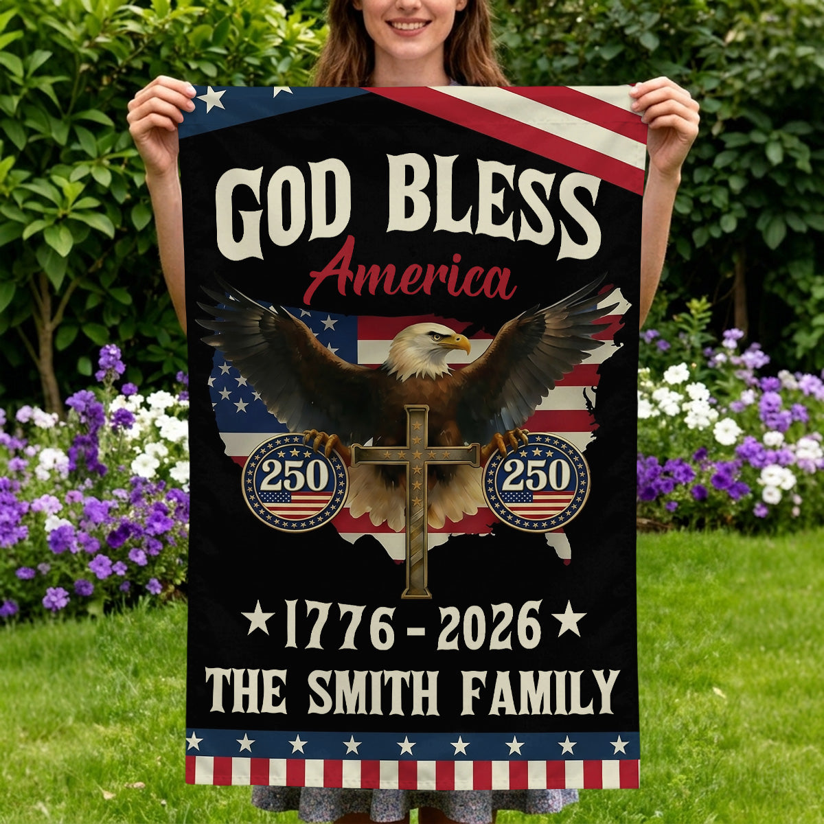 God Bless America - Personalized Garden Flag
