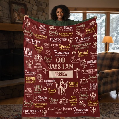 God Says I Am - Personalized Sherpa Blanket