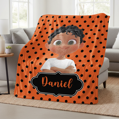 Polka Dots Cute Cartoon Little Girl - Personalized  Sherpa Blanket