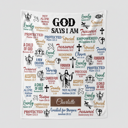 God Says I Am -  Personalized Sherpa Blanket