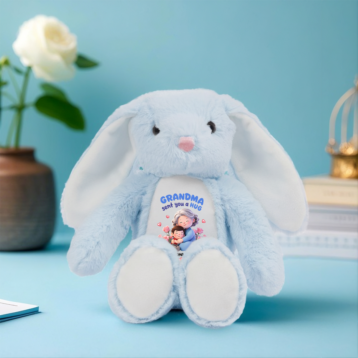 Grandma Sent You A Hug -  Personalized Stuffed Bunny