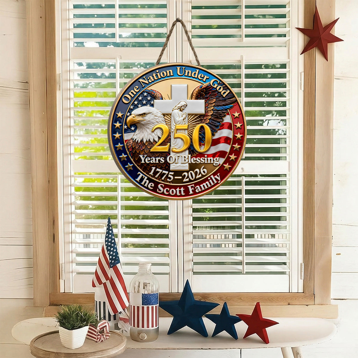 One Nation Under God - Wooden Door Sign