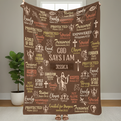 God Says I Am - Personalized Sherpa Blanket