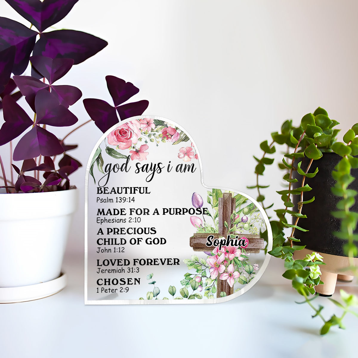 God Says I Am - Personalized Heart Shape Acrylic Plaque
