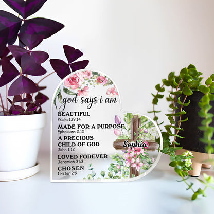 God Says I Am - Personalized Heart Shape Acrylic Plaque